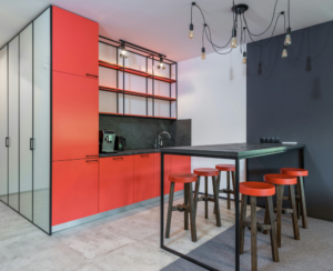 bold color blocking as kitchen design trend